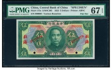 China Central Bank of China, Pak Hoi 5 Dollars 1923 Pick 175s S/M#C305 Specimen PMG Superb Gem Unc 67 EPQ. Two POCs.

HID07501242017

© 2020 Heritage ...