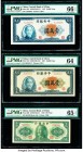 China Central Bank of China 10,000 (2); 100 Yuan 1947 (2); 1948 Pick 318 (2); 406 Three Examples PMG Gem Uncirculated 66 EPQ; Gem Uncirculated 65 EPQ;...