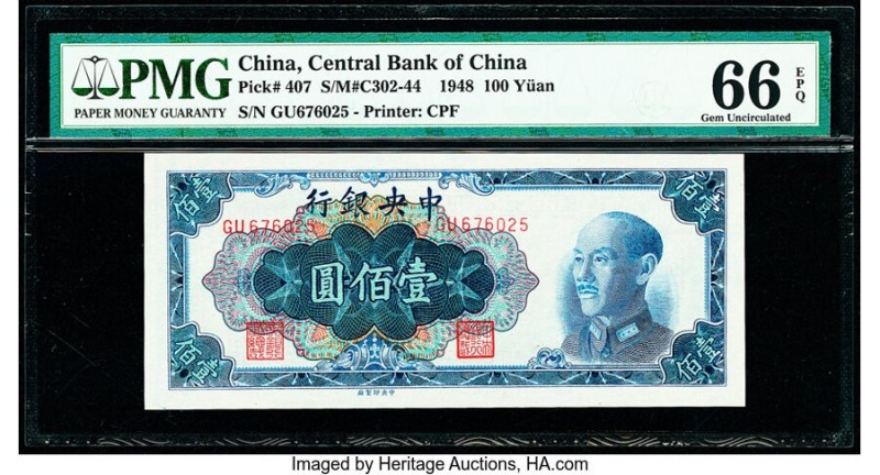 China Central Bank of China 100 Yuan 1948 Pick 407 S/M#C302-44 PMG Gem Uncircula...