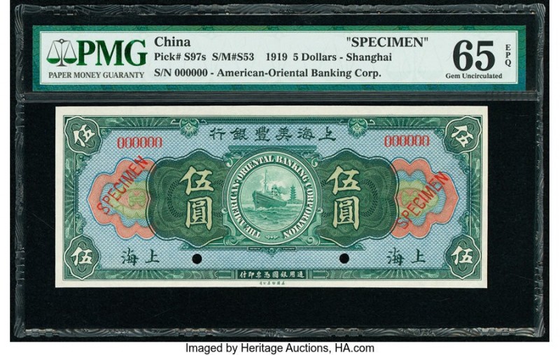 China American-Oriental Banking Corporation, Shanghai 5 Dollars 16.9.1919 Pick S...
