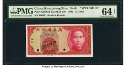 China Kwangtung Provincial Bank, Swatow 10 Cents 1935 Pick S2436s3 S/M#K56-30c Specimen PMG Choice Uncirculated 64 EPQ. Two POCs.

HID07501242017

© 2...