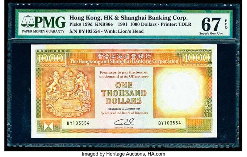 Hong Kong Hongkong & Shanghai Banking Corp. 1000 Dollars 1.1.1991 Pick 199d KNB8...