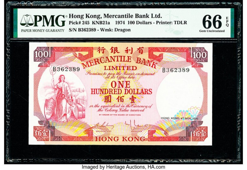 Hong Kong Mercantile Bank Ltd. 100 Dollars 4.11.1974 Pick 245 KNB21a PMG Gem Unc...