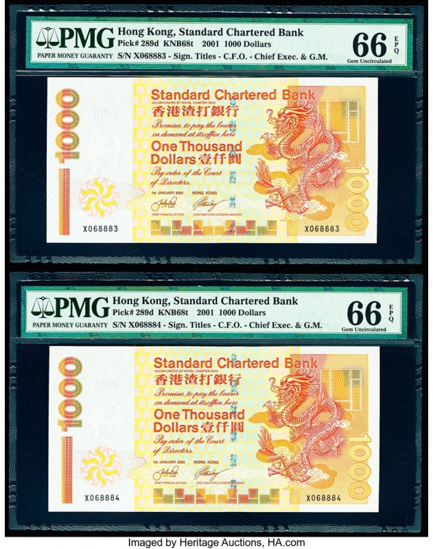 Hong Kong Standard Chartered Bank 1000 Dollars 1.1.2001 Pick 289d KNB68t Two Con...