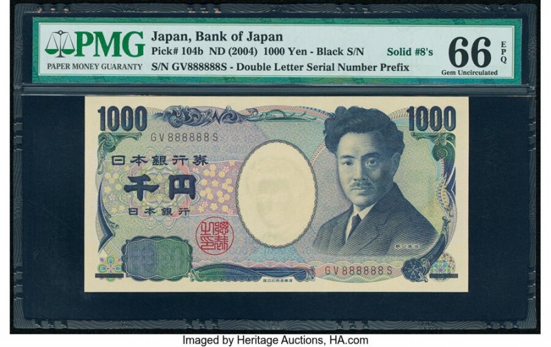 Solid Serial Number 888888 Japan Bank of Japan 1000 Yen ND (2004) Pick 104b PMG ...