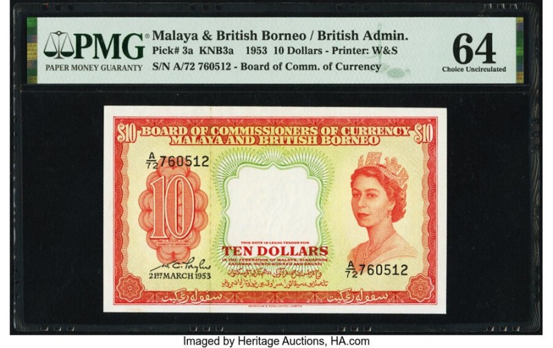 Malaya and British Borneo Board of Commissioners of Currency 10 Dollars 21.3.195...