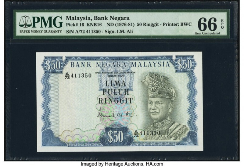 Malaysia Bank Negara 50 Ringgit ND (1976-81) Pick 16 KNB16 PMG Gem Uncirculated ...