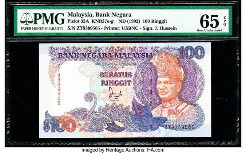 Malaysia Bank Negara 100 Ringgit ND (1992) Pick 32A KNB37 PMG Gem Uncirculated 6...