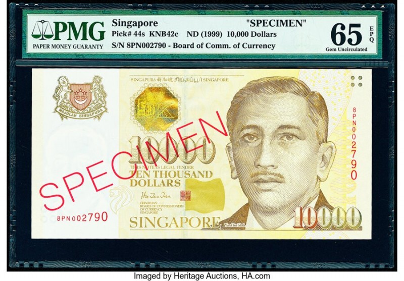 Singapore Board of Commissioners of Currency 10,000 Dollars ND (1999) Pick 44s S...