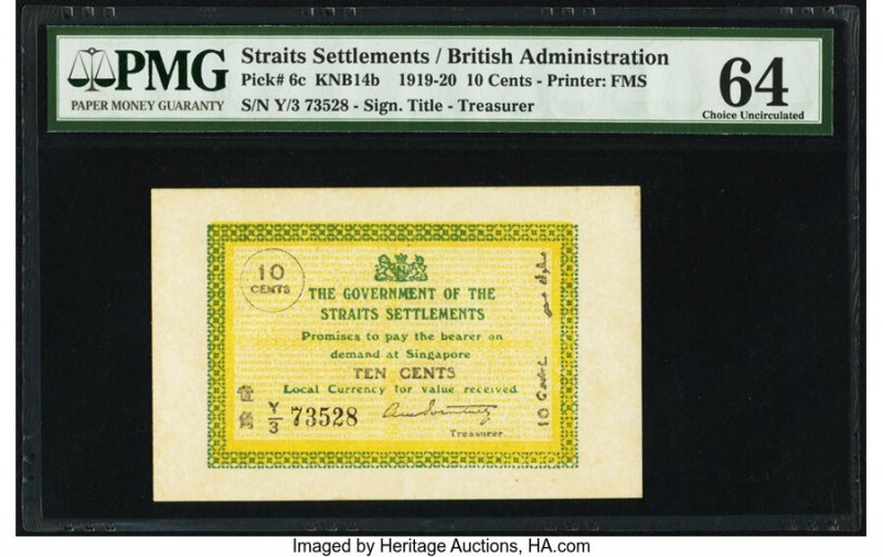 Straits Settlements Government of the Straits Settlements 10 Cents 11.1.1919 Pic...