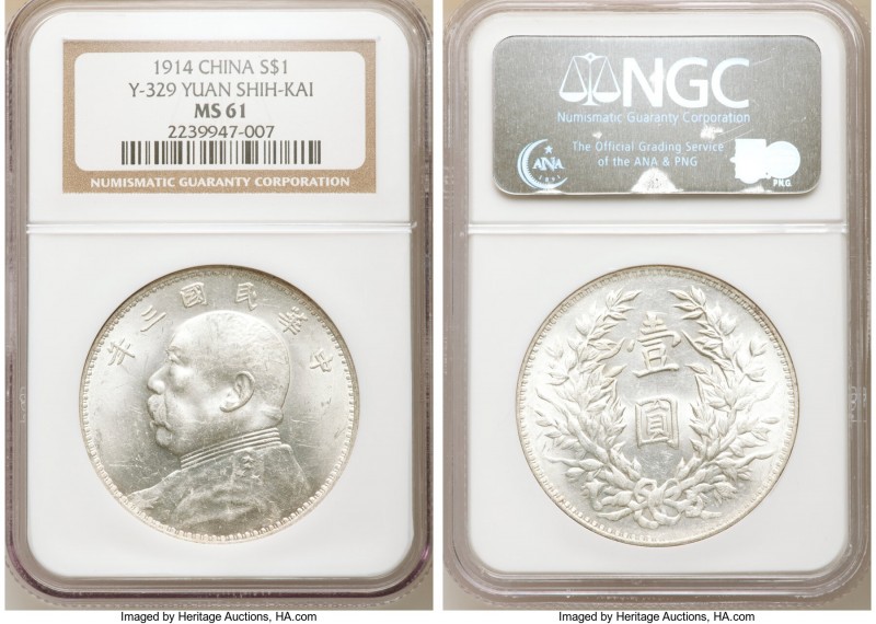 Republic Yuan Shih-kai Dollar Year 3 (1914) MS61 NGC, KM-Y329, L&M-63. Exhibits ...