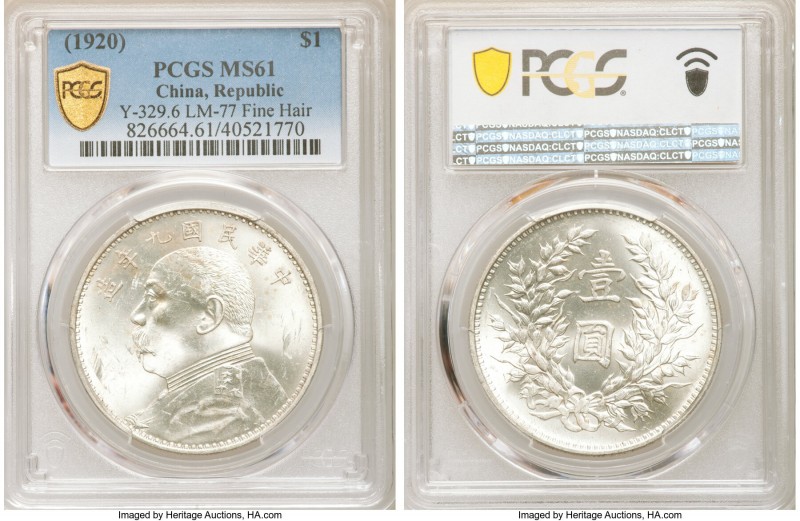 Republic Yuan Shih-kai Dollar Year 9 (1920) MS61 PCGS, KM-Y329.6, L&M-77. Fine h...