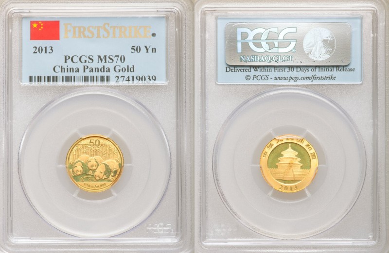 People's Republic gold Panda 50 Yuan (1/10 oz) 2013 MS70 PCGS, KM-Unl. First Str...