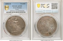 Victoria Trade Dollar 1896-B AU55 PCGS, KM-T5, Prid-3. A hint of friction is evidenced over the pewter-gray devices, tempered with a gentle iridescenc...