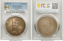 Victoria Trade Dollar 1897-B MS63 PCGS, Bombay mint, KM-T5, Prid-4. An overall light pewter patination envelops this choice specimen; the subdued lust...