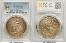 Edward VII Trade Dollar 1902-B MS62 PCGS, Bombay mint, KM-T5. Prid-13. A near-choice representative, the firm strike yields a nearly full expression o...