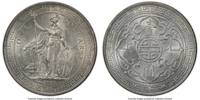 Edward VII Trade Dollar 1902-C UNC Details (Cleaned) PCGS, Calcutta mint, KM-T5,...