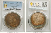 Edward VII Trade Dollar 1902-C AU Details (Scratch) PCGS, Calcutta mint, KM-T5, Prid-14. A vibrantly toned survivor, the noted scratch starts at Brita...