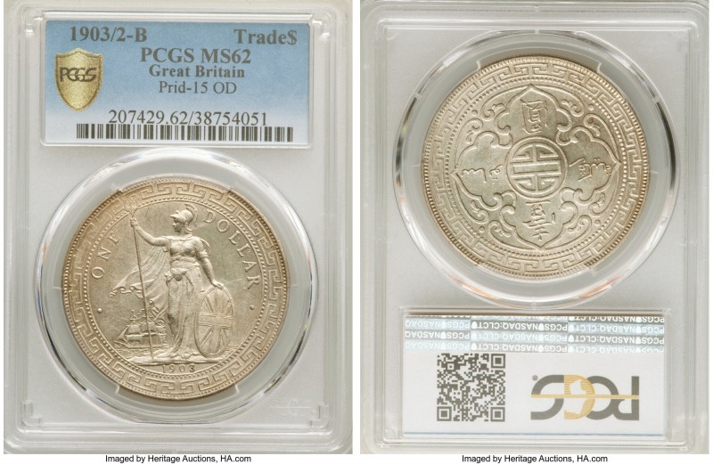 Edward VII Trade Dollar 1903/2-B MS62 PCGS, Bombay mint, KM-T5, Prid-15 OD. Mell...