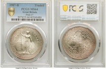 Edward VII Trade Dollar 1907-B MS64 PCGS, Bombay mint, KM-T5, Prid-17. Razor-sharp details abound on this enchanting specimen; the whirling mint bloom...