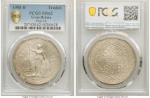 Edward VII Trade Dollar 1908-B MS62 PCGS, Bombay mint, KM-T5, Prid-18. Found most commonly in near-choice levels of preservation, this specimen is hin...