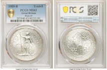 Edward VII Trade Dollar 1909-B MS63 PCGS, Bombay mint, KM-T5, Prid-19. Captivating and untoned, this blazing offering retains its original and full mi...