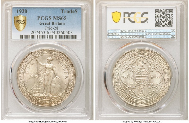 George V Trade Dollar 1930 MS65 PCGS KM-T5, Prid-28. Imbued with a soft, golden ...