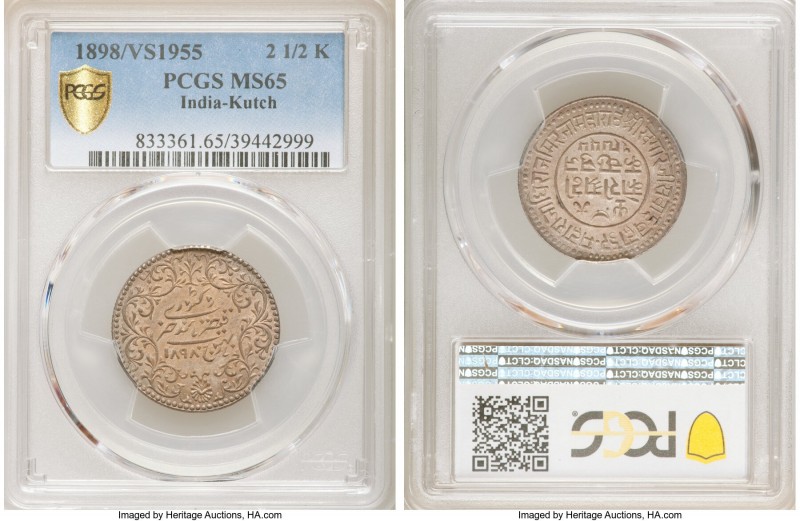 Kutch. Khengarji III 2-1/2 Kori VS 1955 (1898) MS65 PCGS, KM36.1. The well-rende...