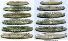 6-Piece Lot of Uncertified "Tiger Tongue Lat" ND (16th-18th Century) XF, Mitch-pp. 387-389, Opitz-pp. 199-200. Weights average between 48 and 124gm, w...