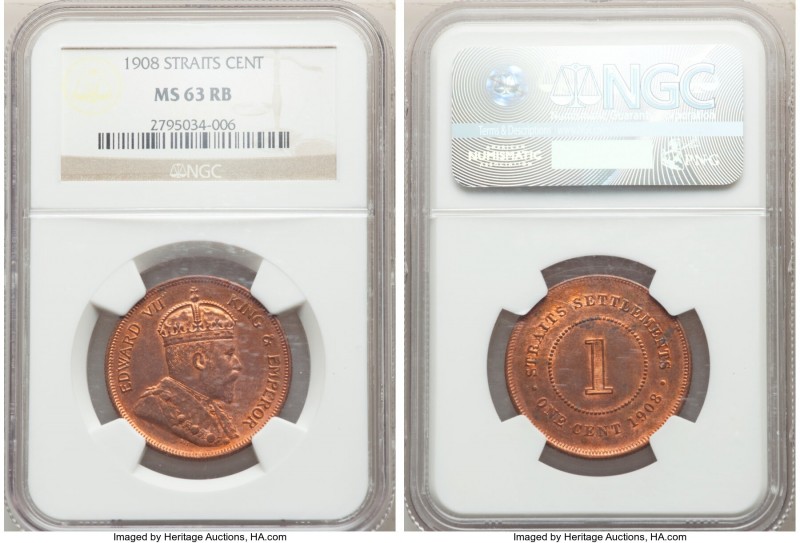 British Colony. Edward VII Cent 1908 MS63 Red and Brown NGC, KM19. Lavishly and ...