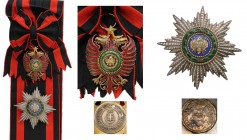 ALBANIA
Order of Skanderberg
A Grand Cross Set, 1st Class, 1st Type, instituted in 1925. Sash Badge, gilt Silver, 70x53 mm, obverse enameled, obvers...