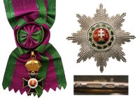 AUSTRIA
The Royal Hungarian high Chivalric Orderof St. Stephen, the Apostolic King
A Grand Cross Set: sash badge in gold; 92x48 mm, the cross’s arms...