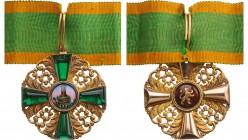 GERMANY - BADEN
Order of the Lion of Zähringen
A Commander’s Cross of the Order in GOLD, 54x49 mm, the arms, set to the obverse with one green, tran...