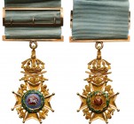 GREAT BRITAIN
The Guelphic Order
A Knight’s Cross with Swords of a somewhat reduced size, 49x27 mm, in chiselled GOLD with most finely enameled cent...
