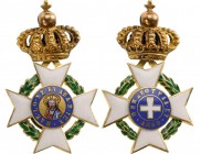 GREECE
The Order of the Redeemer
Miniature of the cross of the Order, 25x16 mm, in GOLD and enamels; originak suspension ring missing, obverse centr...