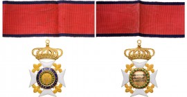 ITALY - KINGDOM Of NAPLES AND Of THE TWO SICILIES
Order of Francis I
A Commander’s cross in GOLD, 86x55 mm, with white enameled arms, flanked by bea...
