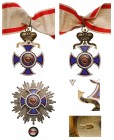 MONTENEGRO
Order of Danilo
A 2nd Class Set of the 2nd Type: neck badge, 75x49 mm, in Silver and enamels; obverse centre 
medallion with red enamele...