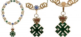 ROMANIA
Order of Ferdinand
Collar Chain and Collar Badge, 2nd Model, Carol II, Prince size. The Chain, gilt 
Silver, one side enameled, 12 enameled...