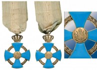 ROMANIA
Order of the Faithfull Service, 1935
 Commander`s Cross, Civil, 2nd Model. Neck Badge, gilt Silver concave cross, concave light blue enamel ...