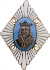 ROMANIA
Badge of the "Stefan cel Mare" Military Highschool
Breast Badge, 59x42 mm, Silver gilt, one side enameled, vertical pin on the back. M.S.B.R...