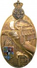 ROMANIA
Premilitary Training Badge
King Michael I Model 1940-1944, for Officers. Breast Badge, 65x35 mm, gilt Bronze, partially enameled, with pin o...