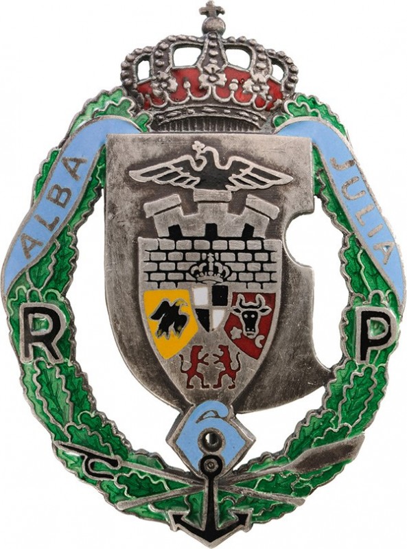 ROMANIA
Badge of the 6th Pioneer Regiment
Breast Badge, 59x45 mm, Silver,maker...