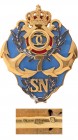 ROMANIA
Naval School Badge for Officers
Breast Badge, 54x42 mm, gilt Silver, hallmarked "900-KK", one side partially enameled, multipart constructio...