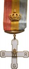 ROMANIA
"IN MEMORY" Insignia of the Royal Guard Battalion
Breast Badge, 42 mm, gilt Bronze, original suspension device and ribbon with superimposed ...