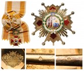 SPAIN
Royal Order of Isabel the Catholic
A Grand Cross set: the order’s badge in gold, 89x59 mm, red enameled arms (minor 
cracks) and elaborately ...