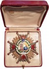 SPAIN
Royal Order of Isabel the Catholic
A jeweled, Grand Cross breast star, 87 mm, in gilt Silver, and silver; the arms and the rays, completely se...
