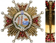 SPAIN
Royal Order of Isabel the Catholic
A jewelled, Grand Cross breast star, 75 mm, in gilt Silver, and silver; the 
arms and the rays, completely...