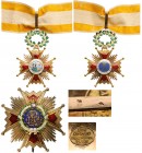 SPAIN
Royal Order of Isabel the Catholic
A Grand Officer’s set: Commander’s Cross in GOLD, 75x51 mm, with red enameled arms; obverse centre medallio...