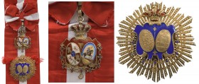 SPAIN
Real Maestranza de Caballerias de Sevilla
| 
Grand Cross Set to a member of the Real Maestranza, instituted in 1670. Sash Badge, 71x48 mm., g...