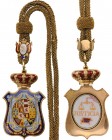 SPAIN
Insignia of the Supreme Courts of Justice
Neck medallion of shield form in GOLD, 71x42 mm, the obverse with the coat-of-arms of 
Spain in the...